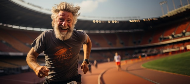 Photo un homme âgé qui court dans le stade ia générative