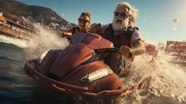 Un homme âgé sur un scooter nautique