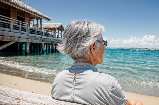 Un homme âgé de solitude au bord de la mer embrassant la beauté de l'océan