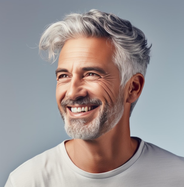 un homme âgé et souriant aux cheveux gris