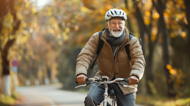 Un homme âgé à vélo.