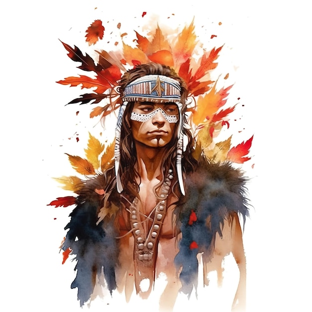 Photo un homme amérindien avec des plumes sur la tête image générative ai