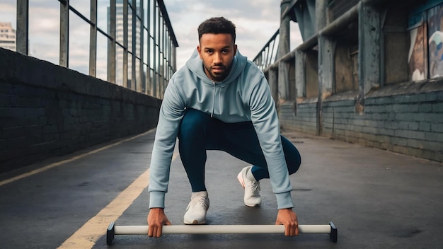 Photo un homme anonyme en vêtements de sport en train de se mettre à genoux.