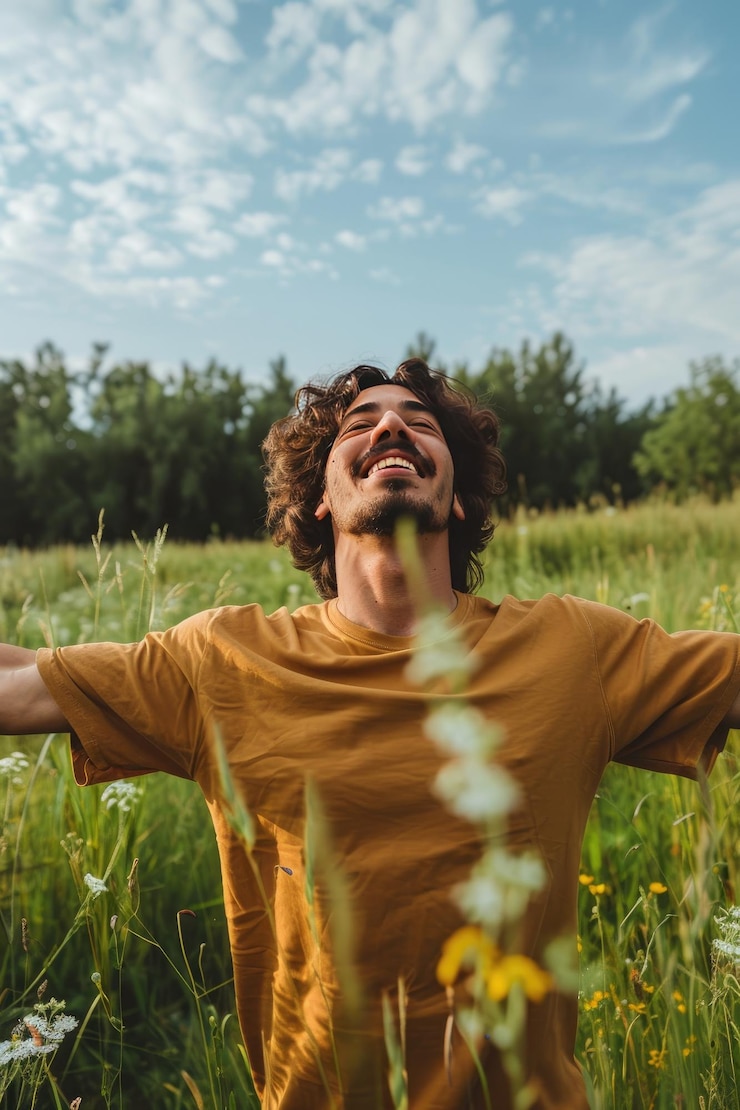 Photo l'homme apprécie la nature, se concentre sélectivement.