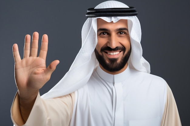 Homme arabe saluant avec une vague amicale Ai