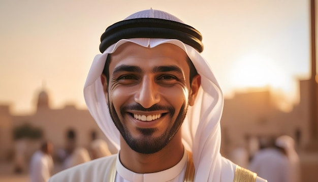 Un homme arabe souriant à la caméra