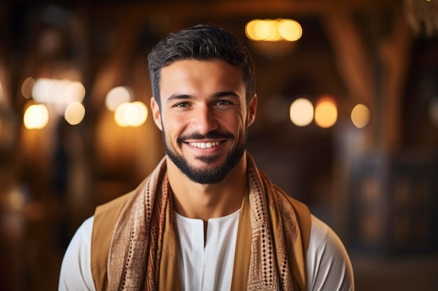 Un homme arabe souriant à la caméra