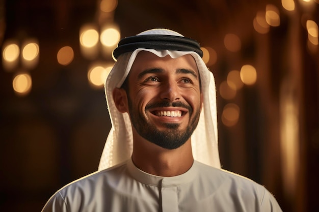 Un homme arabe souriant à la caméra