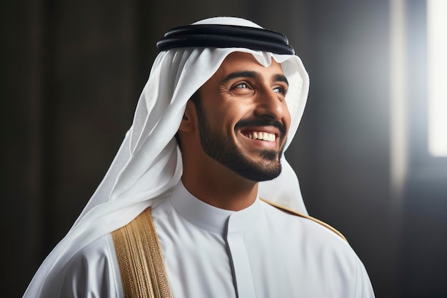 Un homme arabe souriant à la caméra