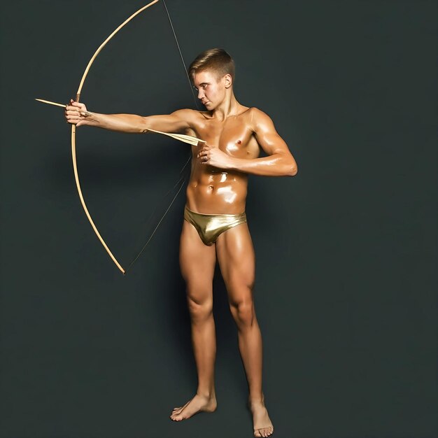 Photo un homme avec un arc et une flèche qui a le mot arc sur lui