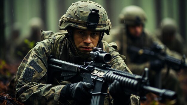 un homme de l'armée avec une arme lourde image 3D