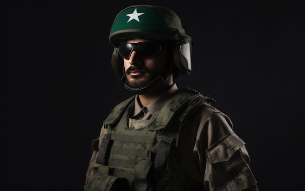 Homme de l'armée avec le drapeau du Pakistan