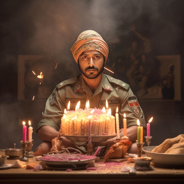 Un homme de l'armée indienne célèbre le festival de Diwali