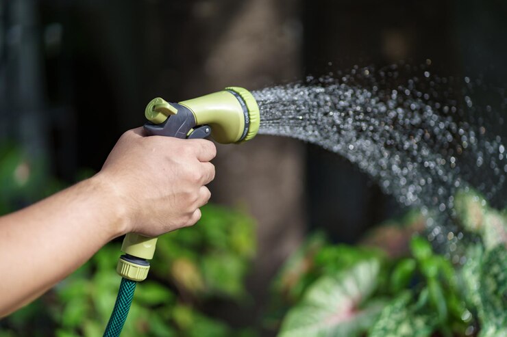 L'homme arrose les plantes dans son jardin Le jardinage urbain arrose les légumes frais Le concept de soin de la nature et des plantes