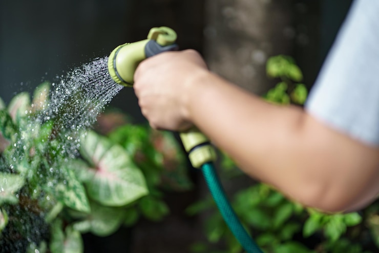 Photo l'homme arrose les plantes dans son jardin le jardinage urbain arrose les légumes frais le concept de soin de la nature et des plantes