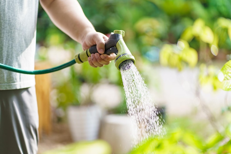 Photo l'homme arrose les plantes dans son jardin le jardinage urbain arrose les légumes frais