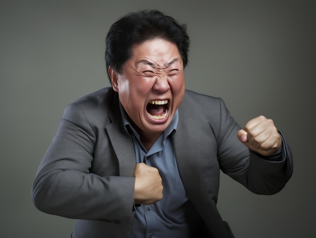 Un homme asiatique de 50 ans pose dynamiquement émotionnel.
