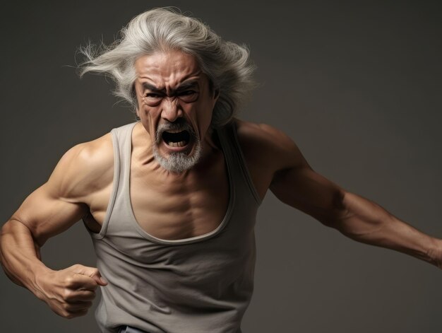 Photo un homme asiatique de 50 ans pose dynamiquement émotionnel.