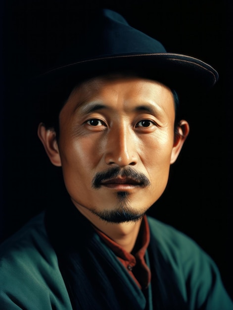 Photo homme asiatique du début des années 1900, vieille photo colorée