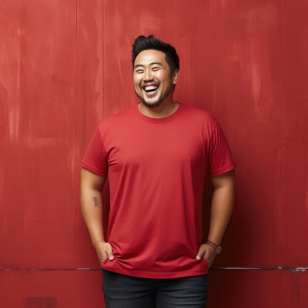 Un homme asiatique portant un t-shirt blanc pour la maquette