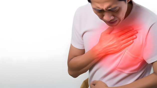 Homme asiatique souffrant de douleurs thoraciques Patient en crise cardiaque généré par l'IA