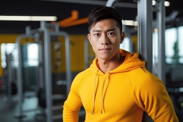 Homme asiatique en vêtements de sport brillants à la salle de sport AI Generated
