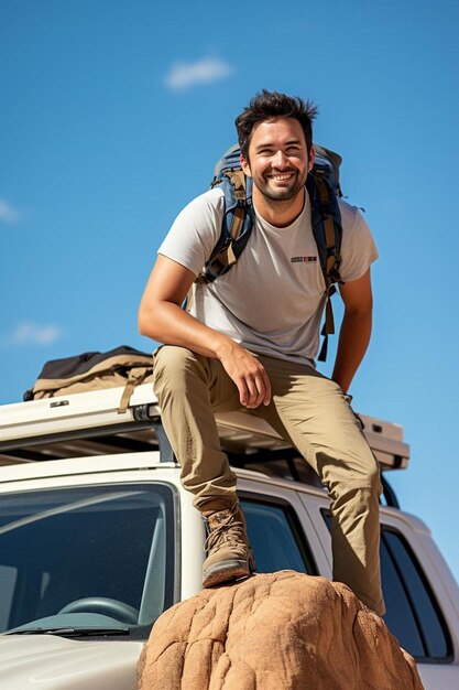 un homme assis au sommet d’un camion blanc