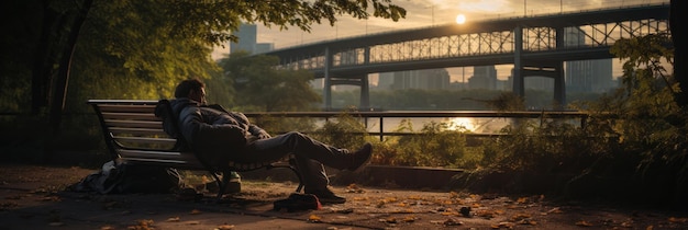 Un homme assis sur un banc dans un parc