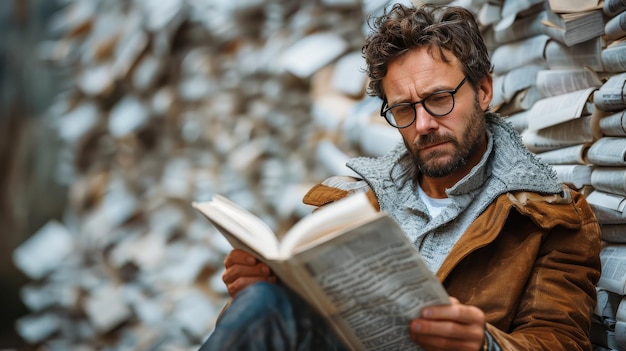 Un homme assis sur un banc en train de lire un livre