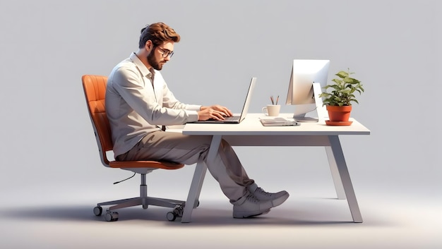 Un homme assis à un bureau avec un ordinateur portable