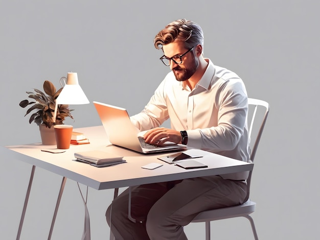 Un homme assis à un bureau avec un ordinateur portable