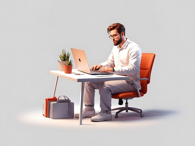 Un homme assis à un bureau avec un ordinateur portable