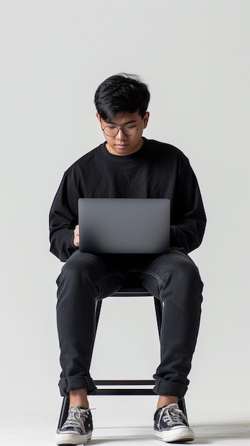 Un homme assis sur une chaise avec un ordinateur portable