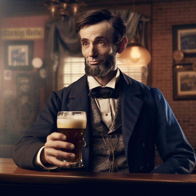 Un homme assis dans un bar avec un verre de bière devant lui.