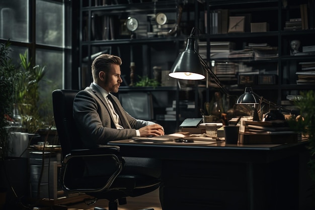 un homme assis dans un bureau