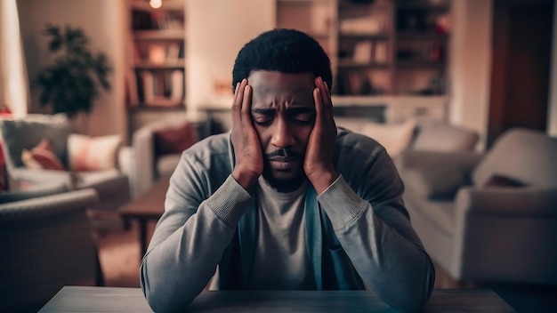 Un homme assis dans le salon à la maison un homme triste fatigué du travail