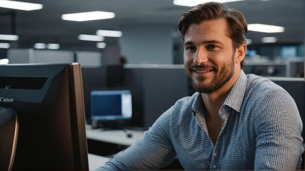 Un homme assis devant un écran d'ordinateur