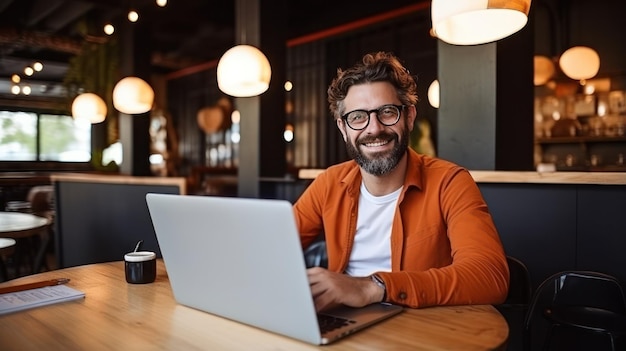 Un homme assis avec un ordinateur portable