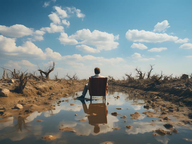 un homme assis seul sur une chaise