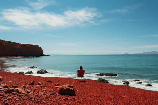 Un homme assis seul sur le rivage de l'océan.