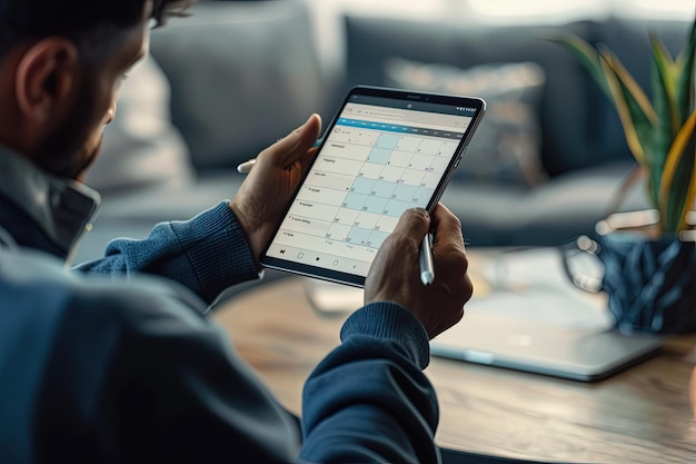 Photo un homme assis à une table en utilisant une tablette