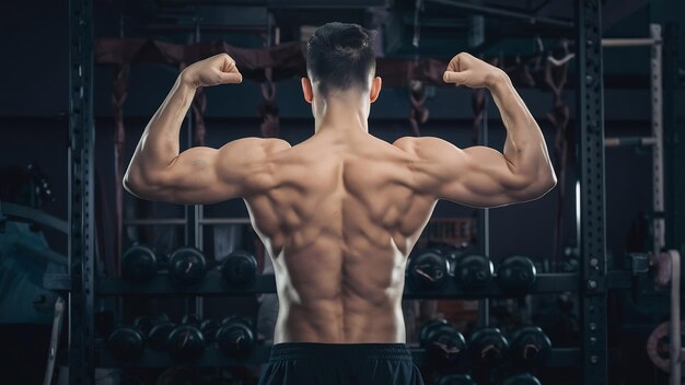 Photo un homme athlétique sans chemise montrant ses muscles du dos.