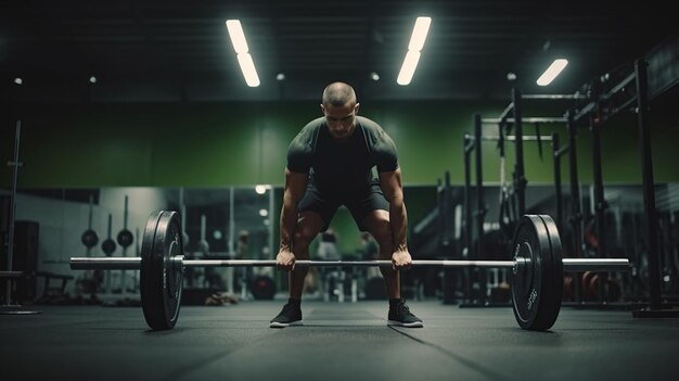 Un homme athlétique soulevant une barre dans un gymnase de crossfit