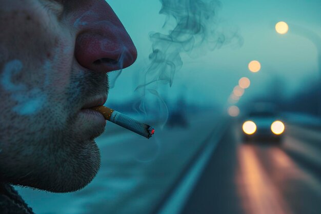 un homme attrayant avec une cigarette allumée