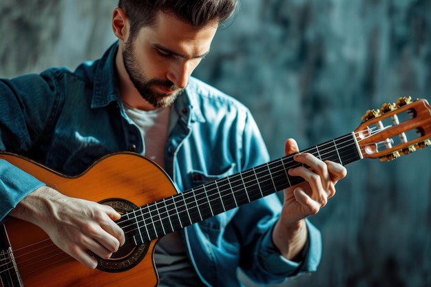 Un homme attrayant jouant de la guitare génère ai