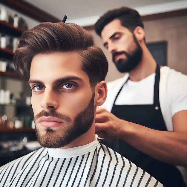 Photo un homme au barbier qui se coupe les cheveux.