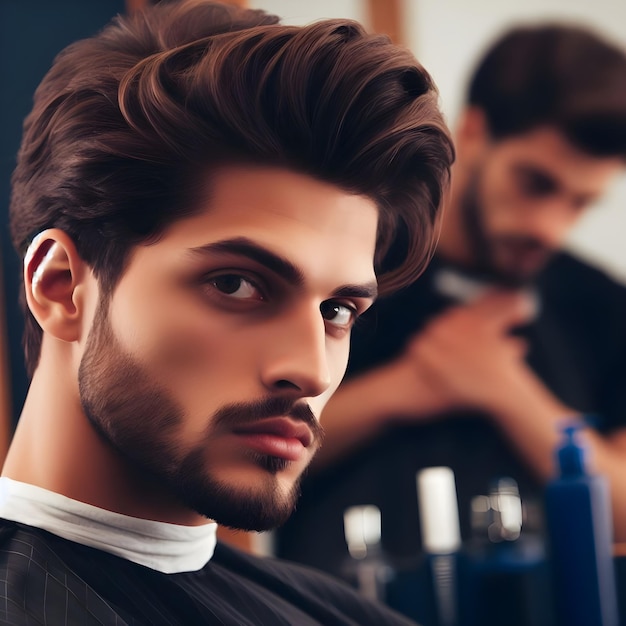 Un homme au barbier qui se coupe les cheveux.