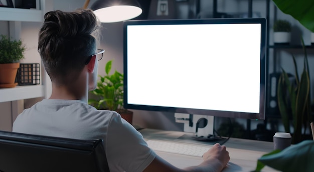 Photo un homme au bureau avec un écran d'ordinateur