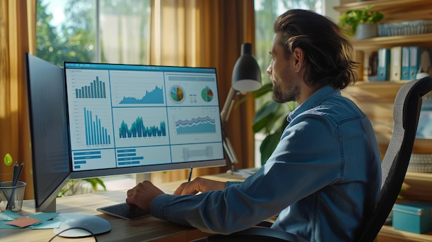 Un homme au bureau avec un ordinateur