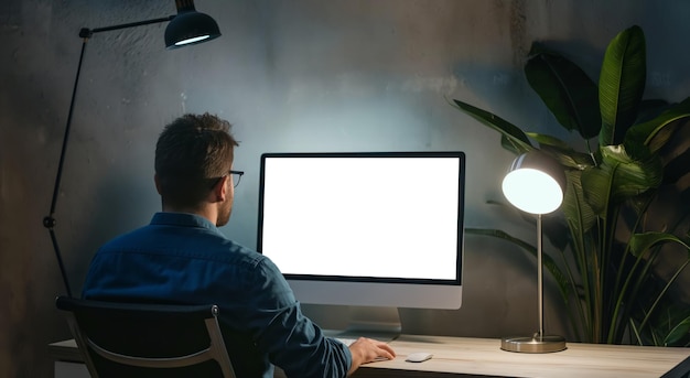 Un homme au bureau avec un ordinateur